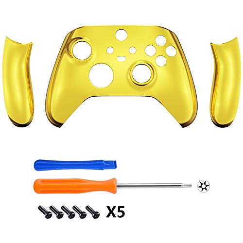 eXtremeRate Carcasa para Mando Xbox Series X S Carcasa Delantera+Carcasa de Grip Protector Brillante Empuñadura Agarre Cubierta Shell para Control de Xbox Series S X-No Incluye Mando(Dorado Cromo)