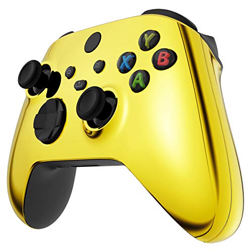 eXtremeRate Carcasa para Mando Xbox Series X S Carcasa Delantera+Carcasa de Grip Protector Brillante Empuñadura Agarre Cubierta Shell para Control de Xbox Series S X-No Incluye Mando(Dorado Cromo)