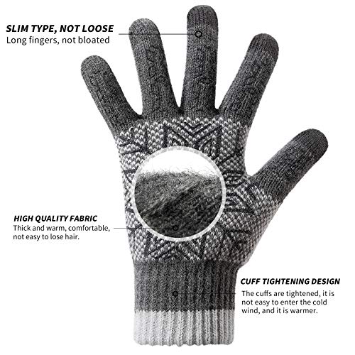 EXTSUD Guantes de Lana con Pantalla Táctil, Guantes de Invierno para Mujeres y Hombres Guantes Térmicos de Invierno para Esquí y Ciclismo, Unisex, Gris