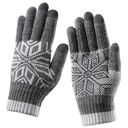 EXTSUD Guantes de Lana con Pantalla Táctil, Guantes de Invierno para Mujeres y Hombres Guantes Térmicos de Invierno para Esquí y Ciclismo, Unisex, Gris