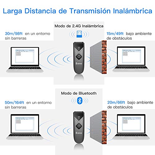 Eyoyo 2D Escáner de Código de Barras Bluetooth, 1D Mini Lector de Código de Barras QR con 3-en-1 Conexión USB Cable/Bluetooth/ 2,4G Inalámbrico para iOS, Android, Tabletas y PC