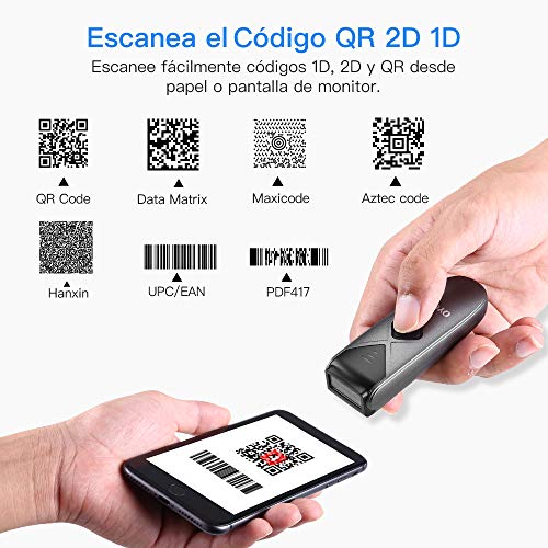 Eyoyo 2D Escáner de Código de Barras Bluetooth, 1D Mini Lector de Código de Barras QR con 3-en-1 Conexión USB Cable/Bluetooth/ 2,4G Inalámbrico para iOS, Android, Tabletas y PC