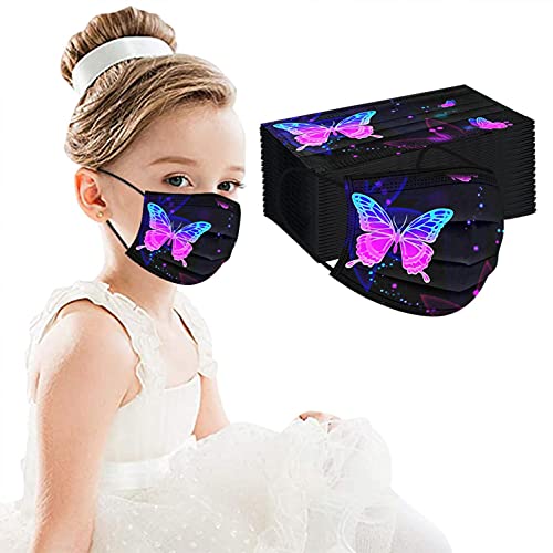 FACAIAFALO 50PC Niños Infantil 3 Capa Surtidos Dibujos Animados para Actividades Aire Libre Patrón Escuela Fiesta PatróN Estampado de mariposa negro para NiñOs