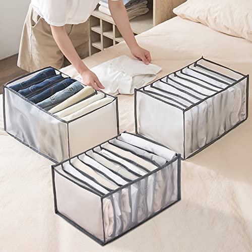 Faffooz Organizador de armario de 3 piezas, organizador de jeans, caja de almacenamiento apilable, cajas de almacenamiento, sistema de organizador de cajones de caja de almacenamiento(Grey, 699)