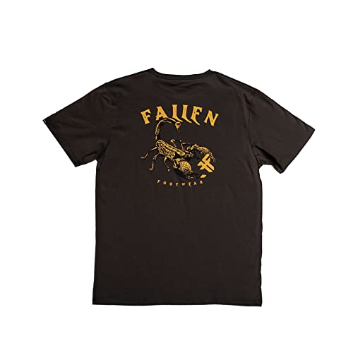 Fallen Camiseta de Manga Corta para Hombre - Color Negro Carbón con Estampado de Escorpión - Talla S - 100% Algodón - Ropa de Estilo Regular Fit para Hombre Footwear