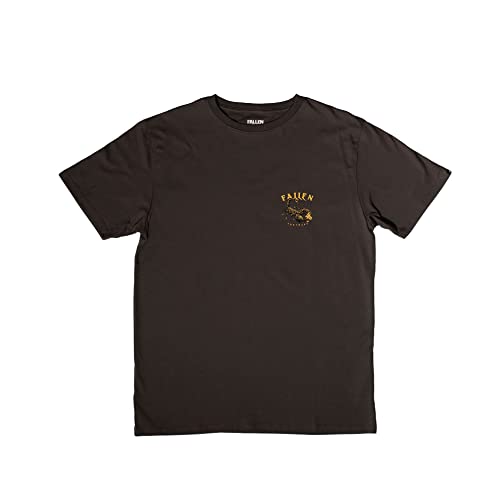 Fallen Camiseta de Manga Corta para Hombre - Color Negro Carbón con Estampado de Escorpión - Talla S - 100% Algodón - Ropa de Estilo Regular Fit para Hombre Footwear