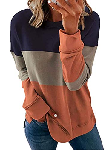 Famulily Camisa de manga larga con cuello redondo y parche en el codo para mujer