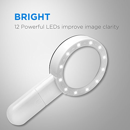 Fancii Lupa 5X con Luz LED de Alta Potencia, Grande 9 cm sin Distorsión - Lente de Aumento Iluminada con Lente de Cristal