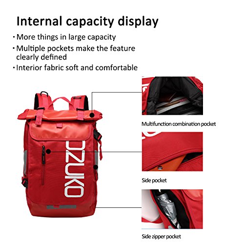 FANDARE Mochila de Viaje 15.6 Pulgada Ordenador Portátil Backpack Camping Mochila de Montañismo Hombre Mujer Impermeable Poliéster Rojo A