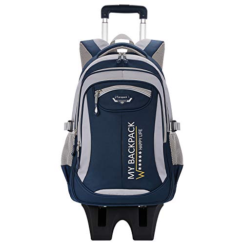 Fanspack Mochilas Escolares con Ruedas, Mochilas Escolares con Ruedas Niños Mochilas Escolares Trolley Mochila Escolar con 6 Rondas
