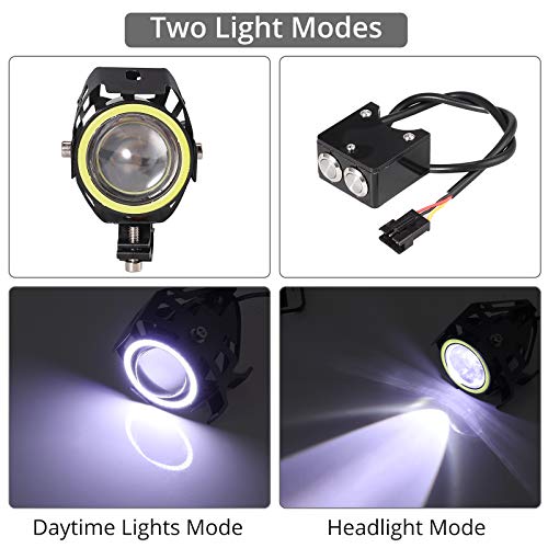 Faros Delanteras de Motocicleta U7 2Ps con Interruptor Dual Faros de Antiniebla para Moto LED 15W 3000 LM Faro Auxiliares IP65 Luces Adiccionales para Vehículos 12-24V Moto Bici Coche Camión