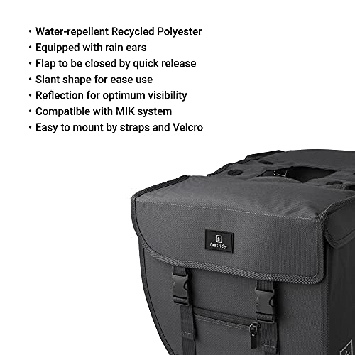 FastRider Hybrid Bolsa Doble para Bicicleta para Portaequipajes, Alforja Bicicleta 26 litros, Bolsa Impermeable, Reflectante, Montaje Sencillo, Poliéster Reciclado - Gris - 26L