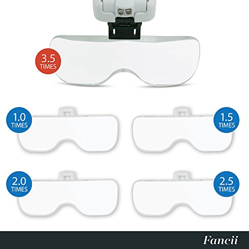 FC Optics Gafas Lupa Profesional con Luz LED y Cinco Lentes Intercambiable 1X a 3.5X - Lupa Visera Relojero de Manos Libres para Leer, Soldar, Reparación de Joyería y Trabajo de Precisión