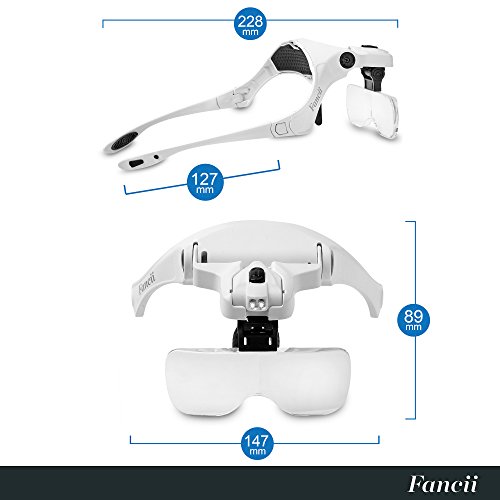 FC Optics Gafas Lupa Profesional con Luz LED y Cinco Lentes Intercambiable 1X a 3.5X - Lupa Visera Relojero de Manos Libres para Leer, Soldar, Reparación de Joyería y Trabajo de Precisión