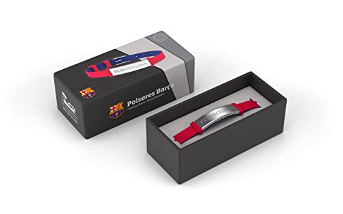 FCB Pulsera Fashion Roja, Pulsera ajustable de silicona y acero inoxidable Fútbol Club Barcelona, Producto Oficial