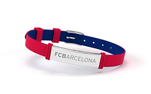 FCB Pulsera Fashion Roja, Pulsera ajustable de silicona y acero inoxidable Fútbol Club Barcelona, Producto Oficial
