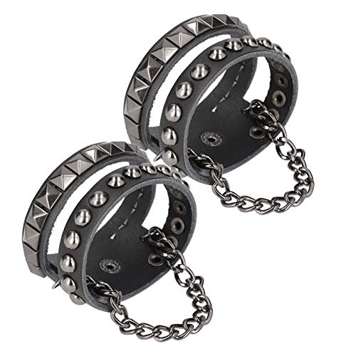 Fdit 2Pcs Punk Rock Pulsera de Cuero con Pinchos Remaches con Tachuelas Correa Wrap Wristband Biker Brazalete de Cuero Brazalete Brazalete para la decoración de la muñeca