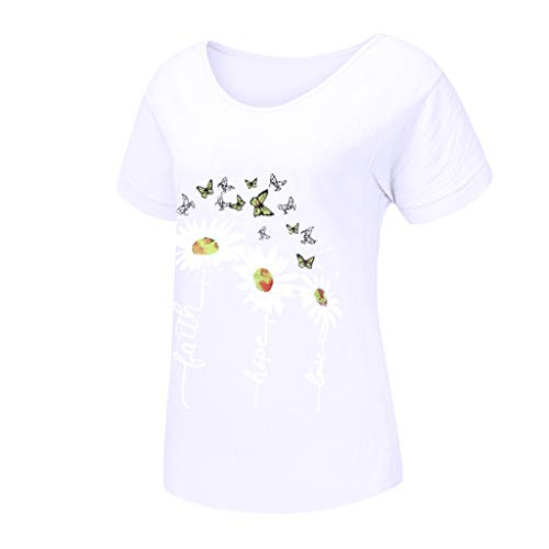 FeelFree+ Tops y Camisetas para Mujer Blusas básicas de Manga Corta con corazón Informal Camisas Sueltas Estampadas de Encaje con Cuello en V Camisetas de Fiesta de Verano Tops Originales