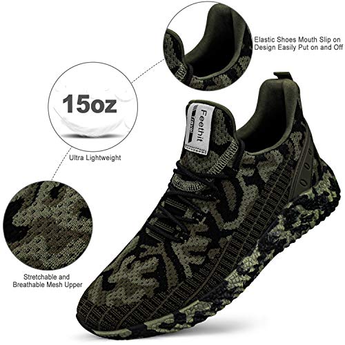 Feethit Zapatillas de Running para Hombre Transpirables Running Zapatos para Correr Gimnasio Deportives Transpirables Seguridad Atlético Trekking Verde Camuflaje 43