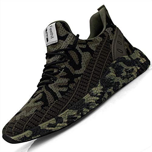 Feethit Zapatillas de Running para Hombre Transpirables Running Zapatos para Correr Gimnasio Deportives Transpirables Seguridad Atlético Trekking Verde Camuflaje 43