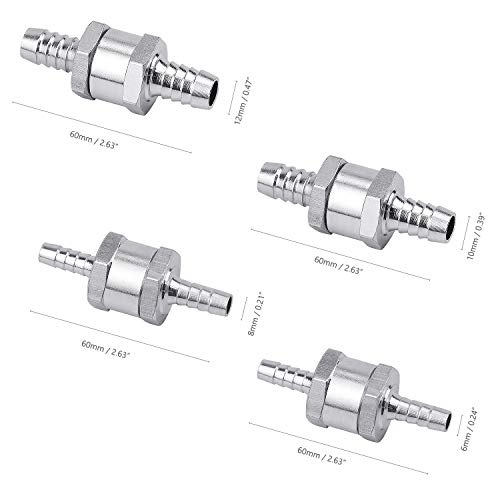 FEIGO 4 Piezas Válvula Antirretorno de Retorno de Combustible de Aluminio Gasolina Diésel Combustible Diesel Diámetro de(6 8 10 12mm) Ajuste para Carburadores Plata