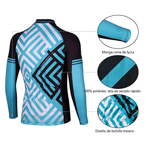 Feilaxleer Ropa Ciclismo Térmico Invierno para Hombre y Mujer - Ciclismo Maillot MTB de Manga Larga de Lana y Culotte Pantalones Acolchado 3D (Azul,L)