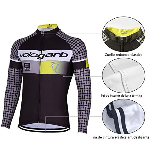 Feilaxleer Ropa Ciclismo Térmico Invierno para Hombre y Mujer - Ciclismo Maillot MTB de Manga Larga de Lana y Culotte Pantalones Acolchado 3D (Punto,XXL)