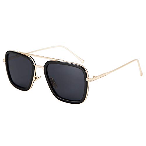 FEISEDY Gafas de sol Retro Tony Stark Gafas Iron Man Gafas de sol Gafas Cuadradas Marco de Metal para Hombre Mujer B2510