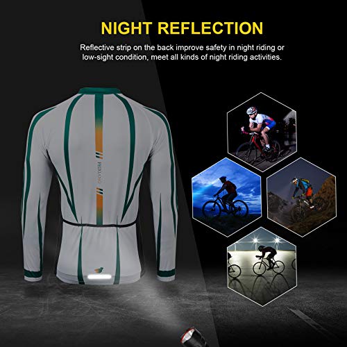 FEIXIANG Hombres Ciclismo Jersey, manga larga Ciclo Tops Cremallera Completa Transpirable Bicicletas Jerseys de Secado Rápido Mountain Bike Shirt Ciclismo MTB Ropa, verde oscuro, M