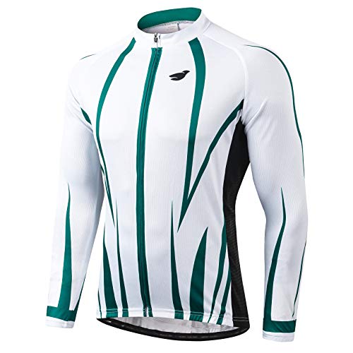 FEIXIANG Hombres Ciclismo Jersey, manga larga Ciclo Tops Cremallera Completa Transpirable Bicicletas Jerseys de Secado Rápido Mountain Bike Shirt Ciclismo MTB Ropa, verde oscuro, M