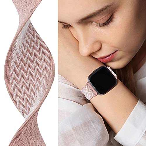 Fengyiyuda 4Pack Nylon Correa Compatible con Fitbit Versa 2/Versa/Versa Lite/Versa SE,Elástico Bandas Suaves para Relojes,Black/White/Rose Pink/Storm Gray