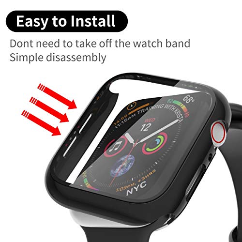 Fengyiyuda Funda[2 Pack] Compatible con Apple Watch 38/40/42/44mm,Estuche con TPU Protector de Pantalla,Caja Protector Anti-Choque Caso para IWatch Series se/6/5/4/3/2/1-Black/Clear,44mm