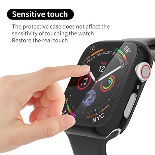 Fengyiyuda Funda[2 Pack] Compatible con Apple Watch 38/40/42/44mm,Estuche con TPU Protector de Pantalla,Caja Protector Anti-Choque Caso para IWatch Series se/6/5/4/3/2/1-Black/Clear,44mm