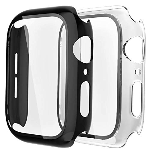 Fengyiyuda Funda[2 Pack] Compatible con Apple Watch 38/40/42/44mm,Estuche con TPU Protector de Pantalla,Caja Protector Anti-Choque Caso para IWatch Series se/6/5/4/3/2/1-Black/Clear,44mm
