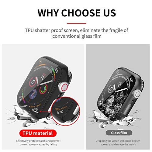 Fengyiyuda Funda[2 Pack] Compatible con Apple Watch 38/40/42/44mm,Estuche con TPU Protector de Pantalla,Caja Protector Anti-Choque Caso para IWatch Series se/6/5/4/3/2/1-Black/Clear,44mm