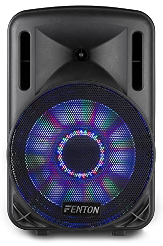 Fenton FT12LED - Altavoz portátil de 12 Pulgadas con Ruedas de 700 vatios con batería incorporada, LED, micrófono inalámbrico, Bluetooth, Reproductor de MP3 USB/SD, Control Remoto