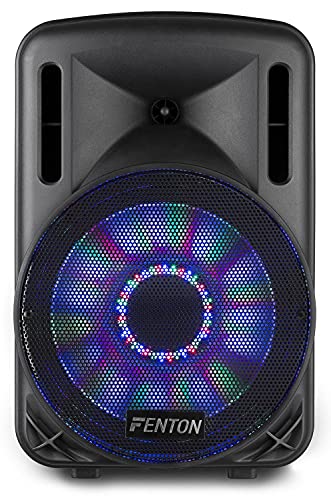 Fenton FT12LED - Altavoz portátil de 12 Pulgadas con Ruedas de 700 vatios con batería incorporada, LED, micrófono inalámbrico, Bluetooth, Reproductor de MP3 USB/SD, Control Remoto