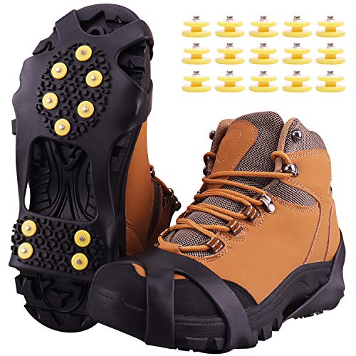 Fesoar Crampones,Racos de Hielo Tracción Antideslizante Más de Zapatos/para 15 Tacos Nieve Hielo Grips Crampones Tacos Picos (Negro, XL)