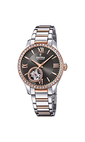 Festina Reloj Modelo F20487/2 de la colección AUTOMATICO, Caja de 33,5 mm Gris con Correa Acero-Bronce para señora