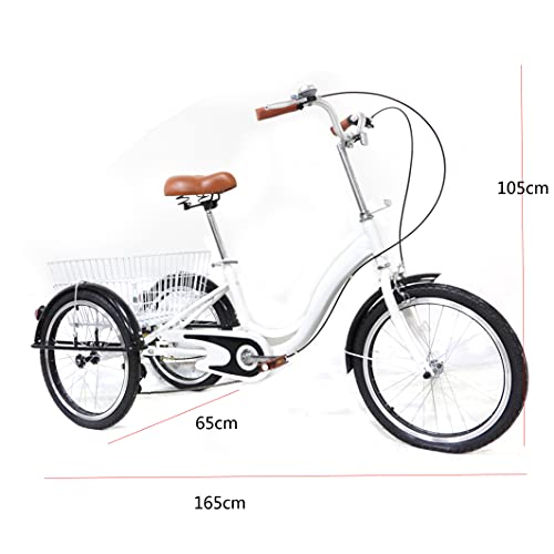 Fetcoi Triciclo de adulto de 20 pulgadas con cesta de la compra, bicicleta cargo para personas mayores, mujeres y hombres (color blanco)