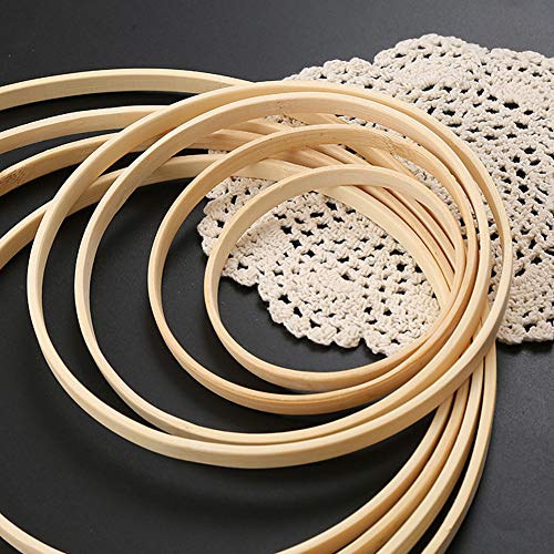 FHYT 8pcs Juego de Aros de Madera de bambú para manualidade,8 tamaños, para DIY Corona de Navidad, Atrapasueños, Corona de Boda Decoración y Pared Colgar Manualidades