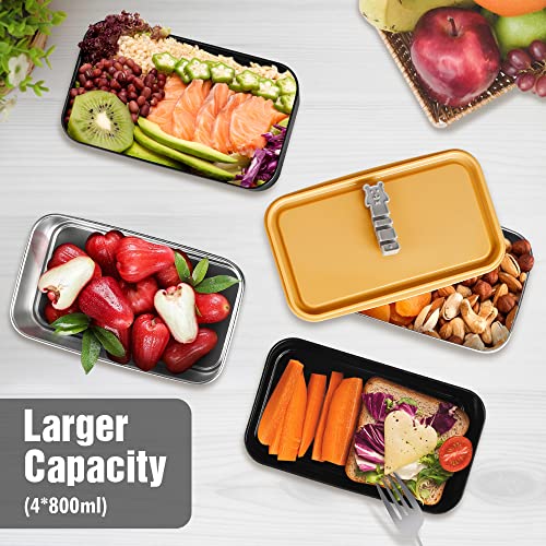 Fiambrera, Bento Lunch Box con 2 Recipiente de Acero Inoxidable y 2 Recipiente de PP Ecológicos, Bento Box Estilo Japonés con Cubiertos Cuchara y Tenedor, Fiambrera Para Adultos/Niños