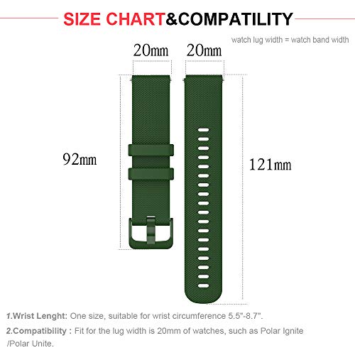 Ficocean Correa de Reloj Compatible con Polar Ignite /Polar Unite, Universal 20mm Correa de Silicona Pulsera de Repuesto Banda de Deportes Fitness (Verde Militar)