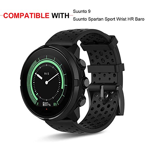 Ficocean Correa de Reloj Compatible para Suunto 9, Pulsera de Silicona Brazalete de Repuesto Banda de Deportes Correa de Muñeca para Suunto 9 /Suunto Spartan Sport Wrist HR Baro (Negro, L)