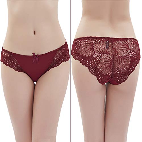 FIGHTART Braguitas para de Mujer Sexy de Seda de Encaje Ropa Interior de Mujer Hipsters Bragas, Paquete de 4