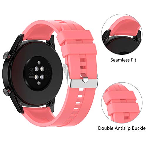 Find-MyWay Conpatible para Huawei Watch GT 2 (46mm)/Watch GT/Watch GT 2e/Watch GT2 Pro Correa para Mujer Hombre,22mm Silicona Deportiva Pulsera de Repuesto Banda Accesorios, Rosado