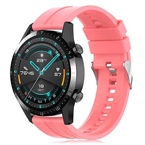 Find-MyWay Conpatible para Huawei Watch GT 2 (46mm)/Watch GT/Watch GT 2e/Watch GT2 Pro Correa para Mujer Hombre,22mm Silicona Deportiva Pulsera de Repuesto Banda Accesorios, Rosado