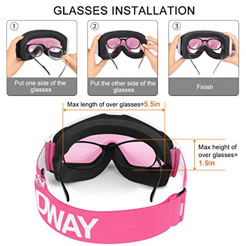 findway Gafas de Esquí,Máscara Gafas Esqui Snowboard Nieve Espejo para Hombre Mujer Adultos Juventud Jóvenes, Anti Niebla Gafas de Esquiar OTG,Protección UV Rosa roja Esférica Lentes