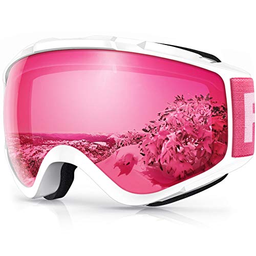 findway Gafas de Esquí,Máscara Gafas Esqui Snowboard Nieve Espejo para Hombre Mujer Adultos Juventud Jóvenes, Anti Niebla Gafas de Esquiar OTG,Protección UV Rosa roja Esférica Lentes