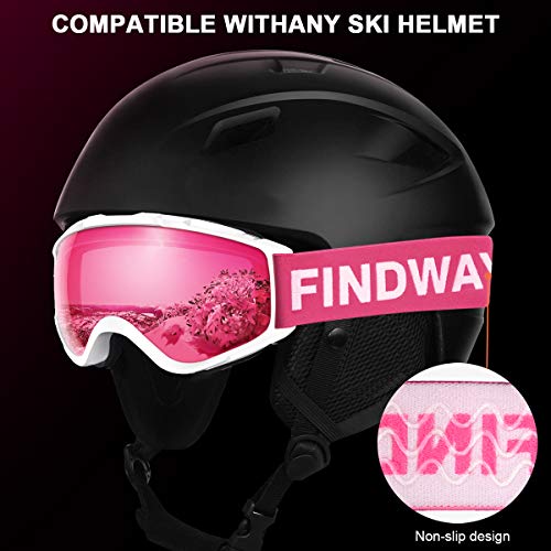 findway Gafas de Esquí,Máscara Gafas Esqui Snowboard Nieve Espejo para Hombre Mujer Adultos Juventud Jóvenes, Anti Niebla Gafas de Esquiar OTG,Protección UV Rosa roja Esférica Lentes